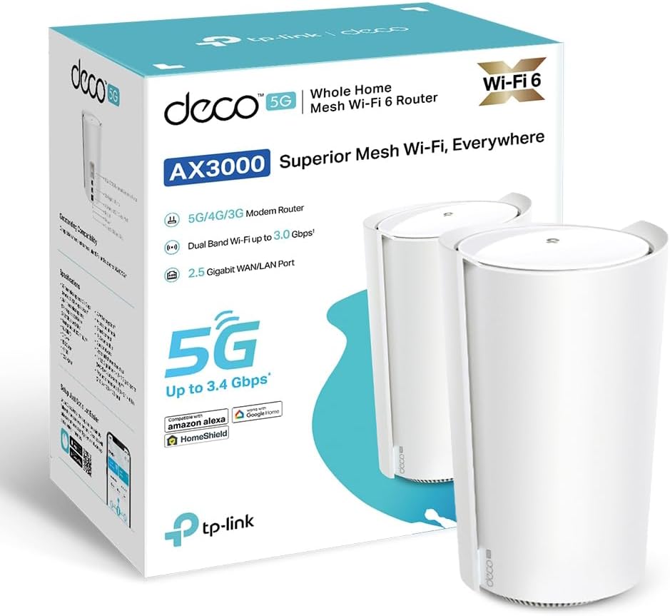 TP-Link Deco X50 5G LTE WiFi 6 AX3000 Router 3 RJ45 2 RP- SMA connectors for external antenna